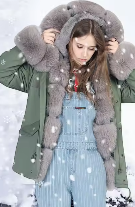 water-resistant genuine fur jacket for snowy days