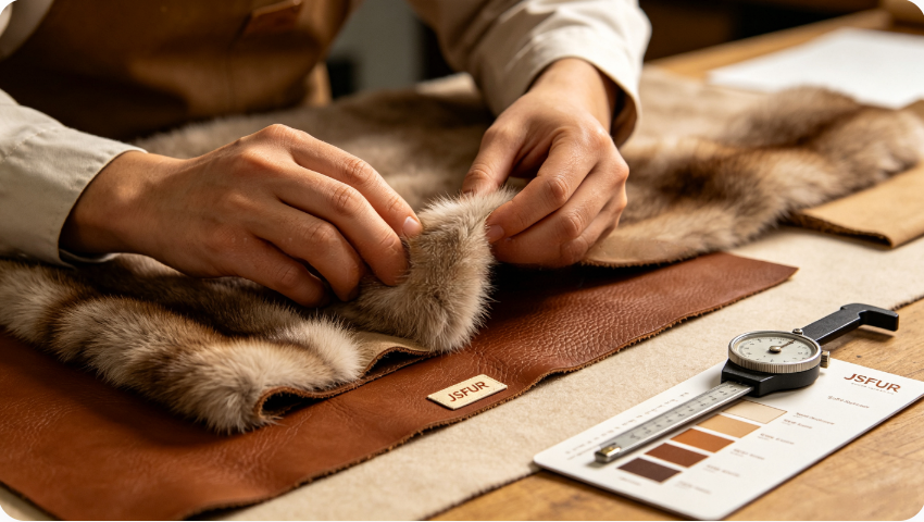 Fur leather base and fabric softness durability inspection  JSFUR