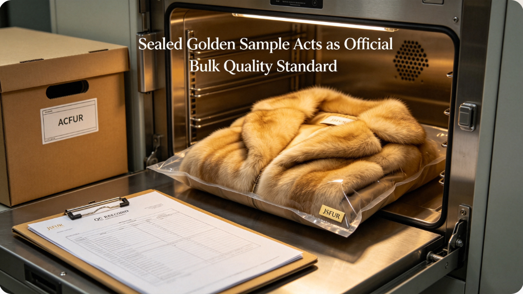 Golden sample sealing and preservation management for fur apparel bulk production  JSFUR