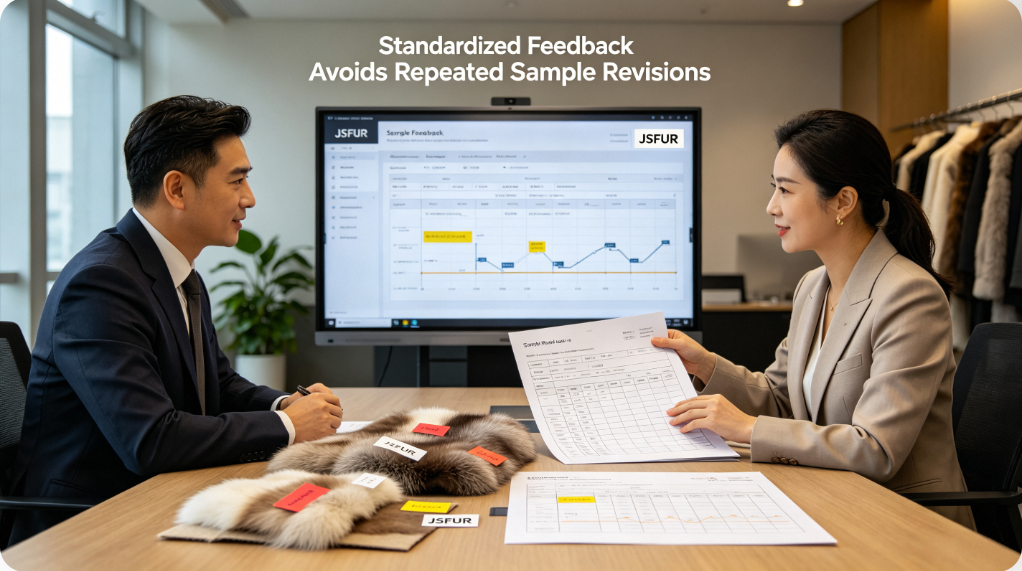 Structured sample feedback and revision management for fur bulk order  JSFUR