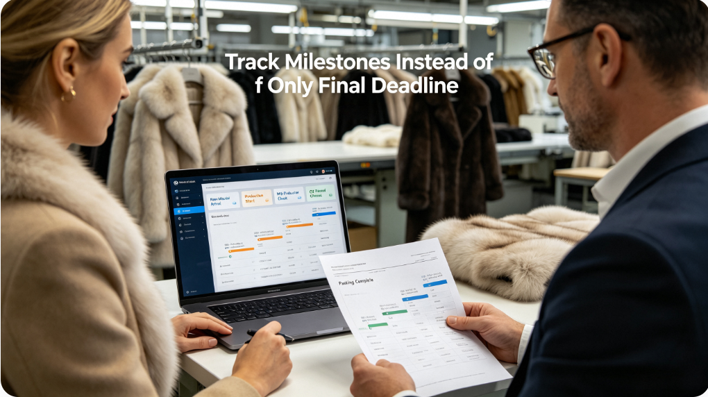 Fur order milestone tracking and production progress management for bulk wholesale buyers JSFUR