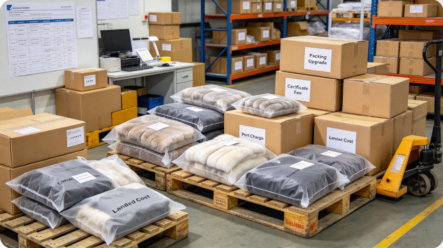 Packing fur apparel with dust cover for cross-border shipping