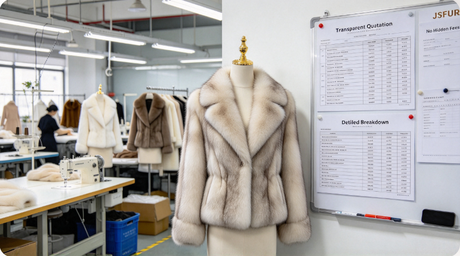 JSFUR fur factory workshop for transparent bulk fur apparel production