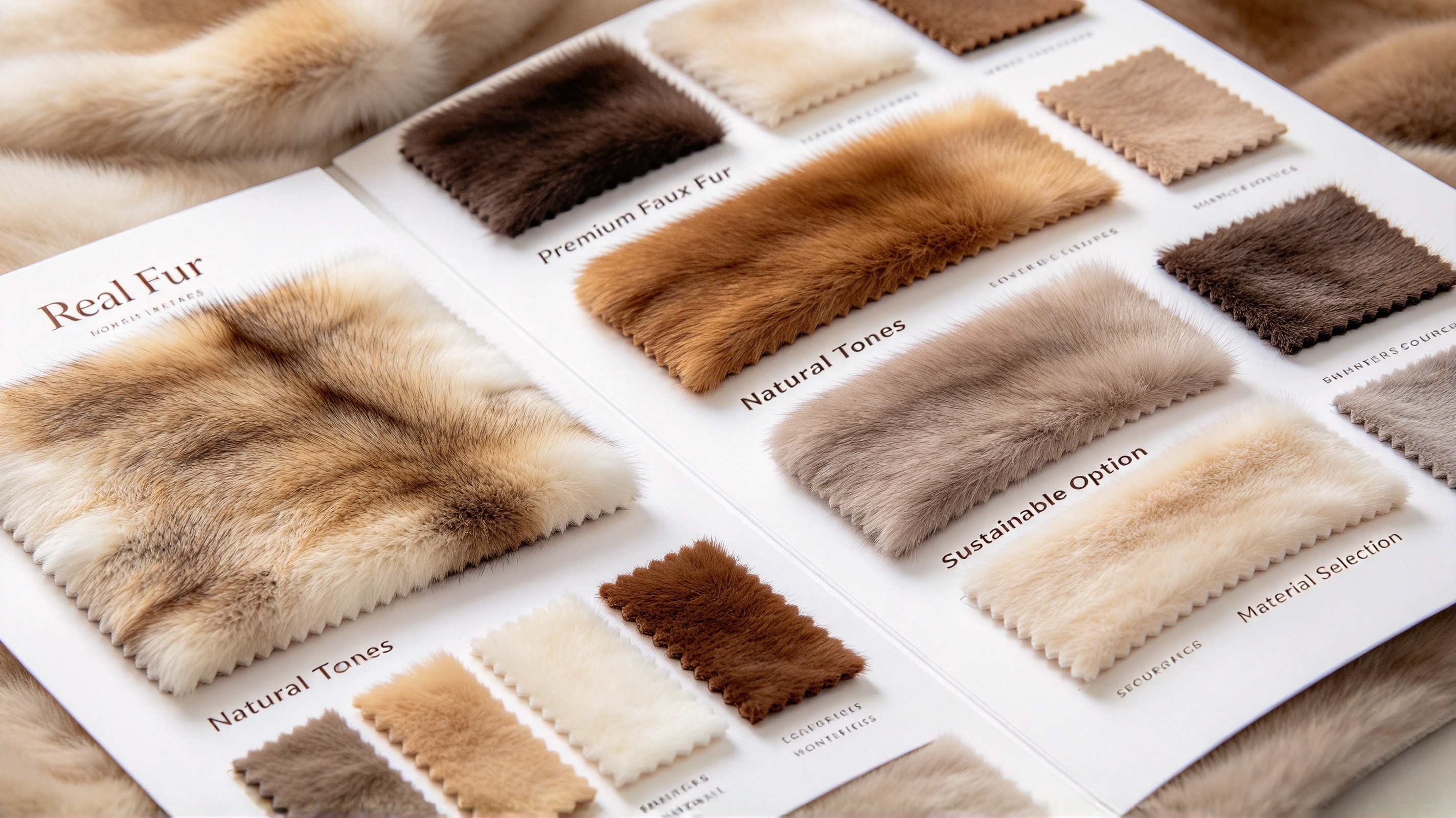 Natural tone real fur and premium faux fur swatch comparison for winter fur material sourcing JSFUR