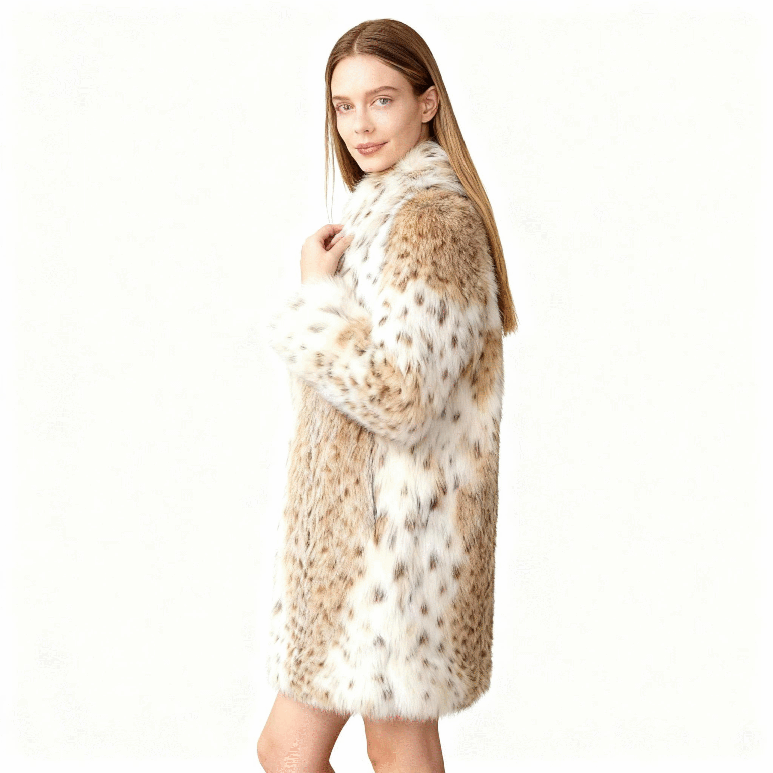 Faux Lynx Print Fur Coat – Ethical Luxury with Wild Elegance — image 4