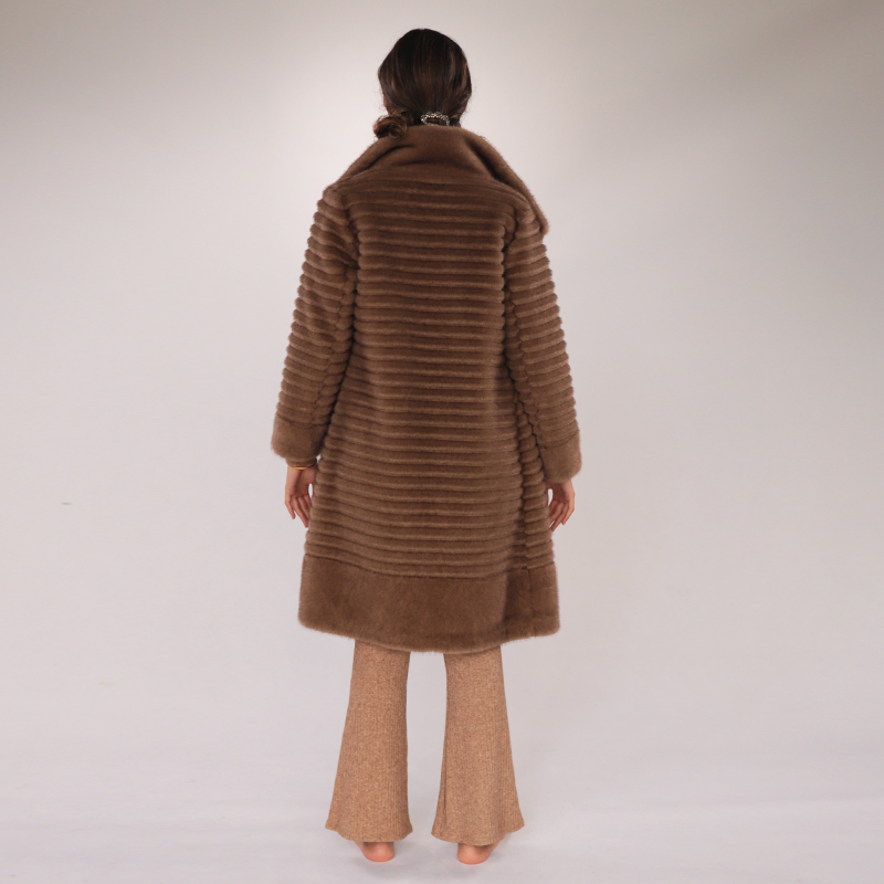 Faux Mink Fur Coat – Quilted Ribbed Texture in Chestnut Brown — image 4