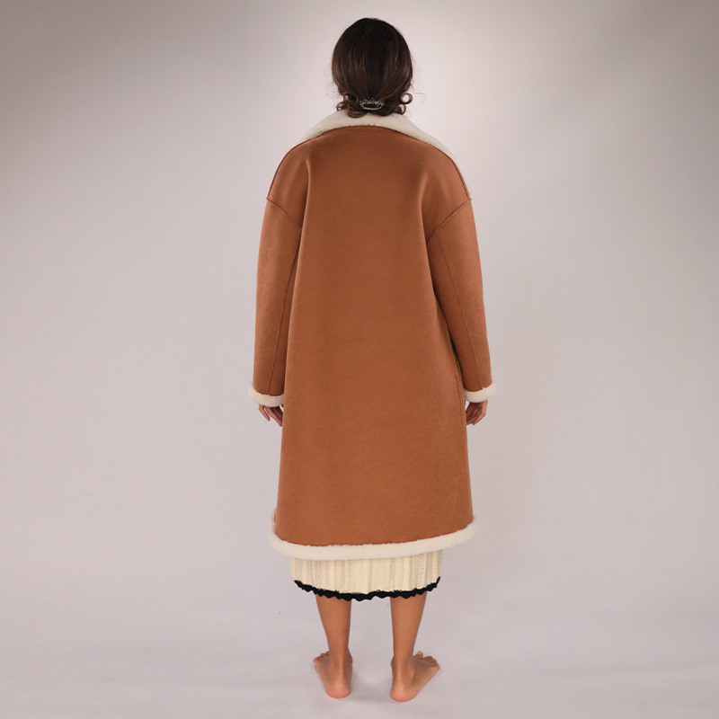 Faux Shearling Contrast Collar Coat – Camel & Ivory — image 4