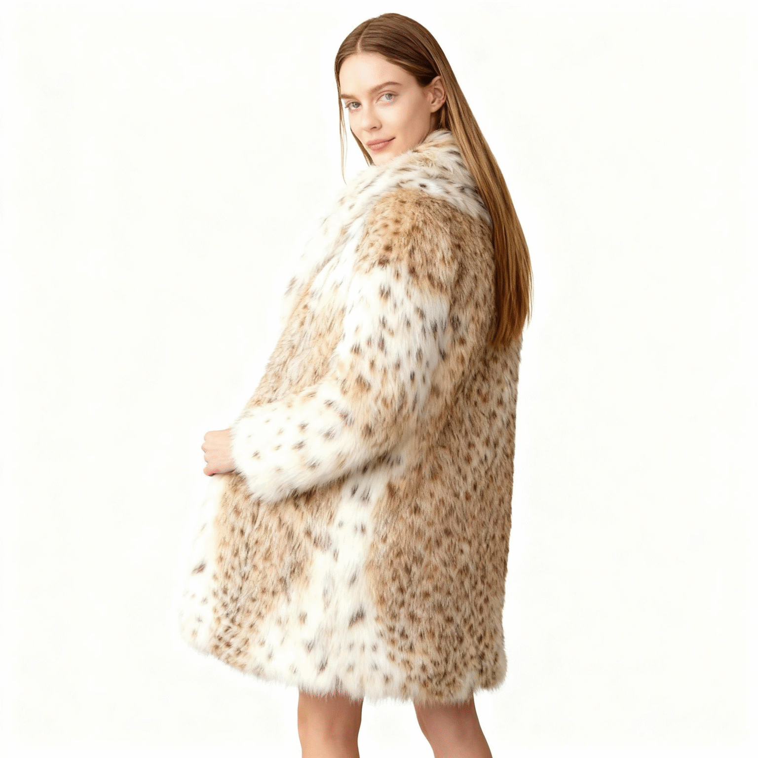 Faux Lynx Print Fur Coat – Ethical Luxury with Wild Elegance — image 2