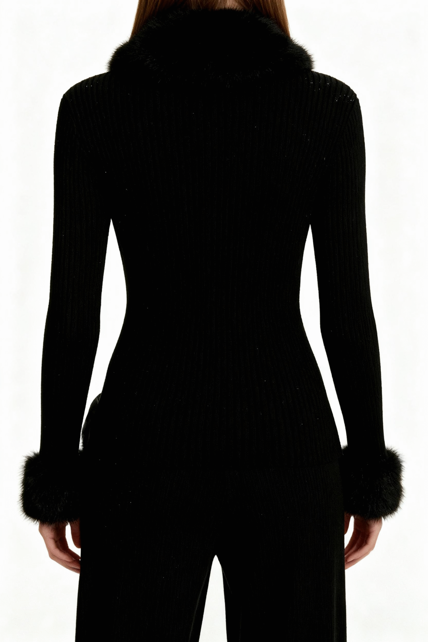 Elegant Knit Sweater with Faux Fur Trim & Subtle Sparkles – Cozy Luxe — image 4