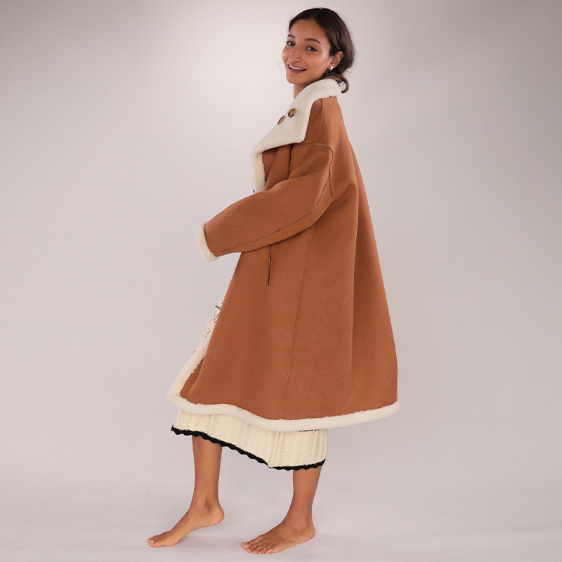 Faux Shearling Contrast Collar Coat – Camel & Ivory — image 5