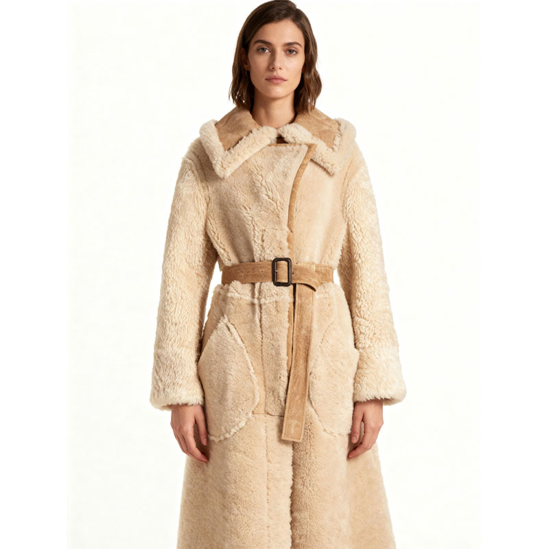 Belted Full-Length Sheepskin Fur Coat – Women’s