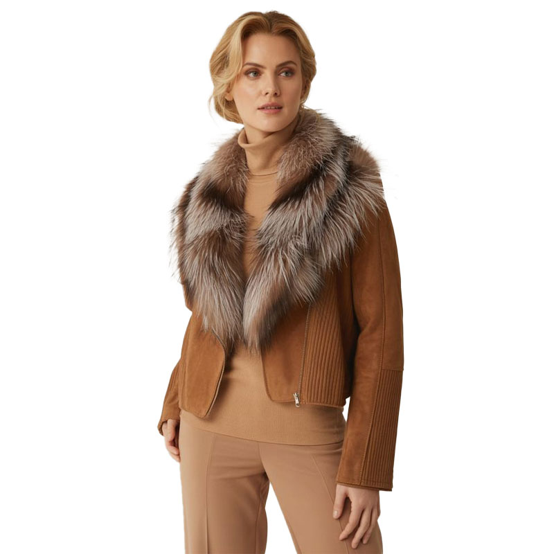 Luxury Suede Jacket with Genuine Fox Fur Collar — image 3