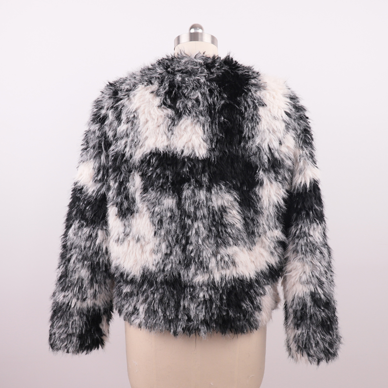 Monochrome Faux Fur Jacket – Abstract High-Pile Texture — image 3