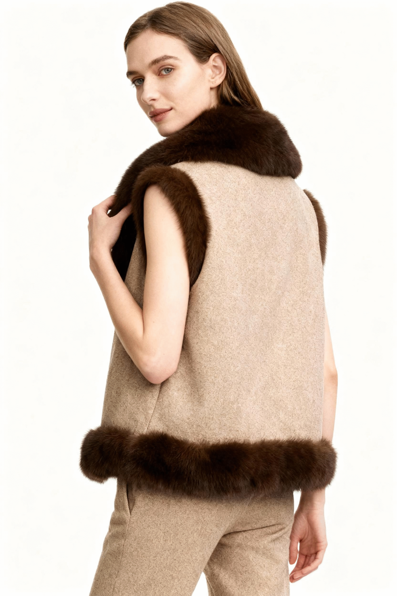 Suede Fabric Vest with Dark Faux Fur Trim – Luxe Layering Piece — image 2