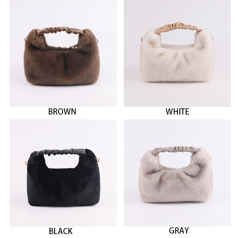 Faux Mink Fur Shoulder Bag with Ruched PU Handle – Soft Luxe in Everyday Form — image 5