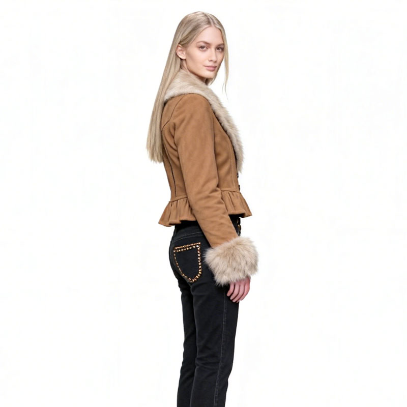 Cropped Suede Jacket with Real Fox Fur Trim — image 3