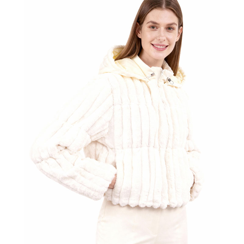 White Faux Fur Puffer Hoodie Jacket — image 3