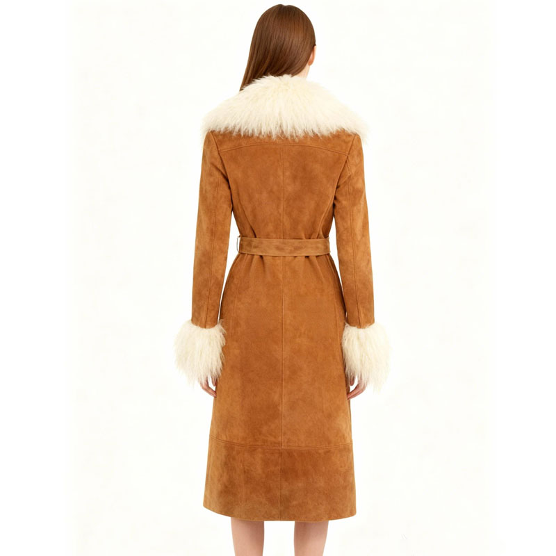 Suede Trench Coat with Real Sheepskin Fur Trim — image 4