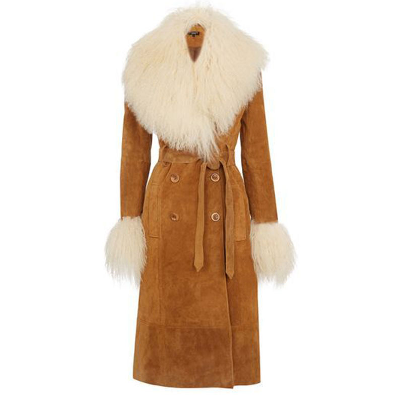 Suede Trench Coat with Real Sheepskin Fur Trim — image 5