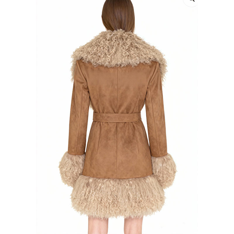 Vintage-Style Suede Trench with Real Sheep Fur Trim — image 4