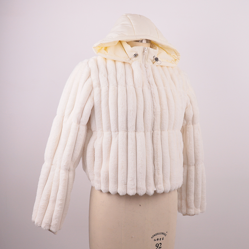 White Faux Fur Puffer Hoodie Jacket — image 5