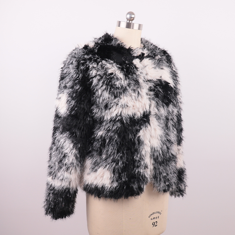 Monochrome Faux Fur Jacket – Abstract High-Pile Texture — image 5