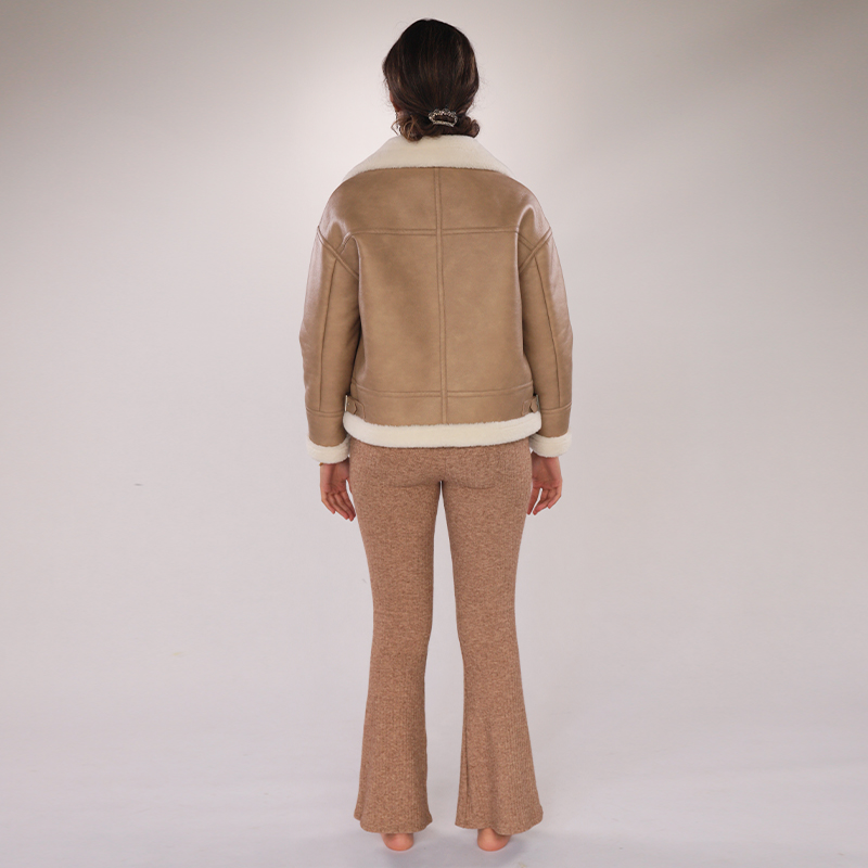Faux Sheepskin Leather Motorcycle Jacket – Wool Lined — image 4
