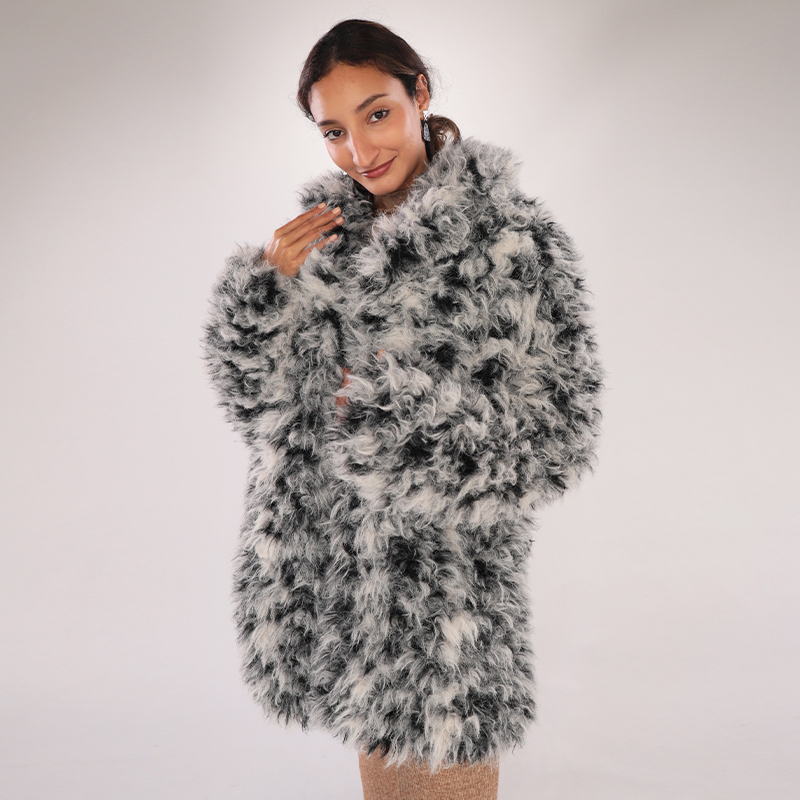 Faux Wool Textured Statement Coat – Monochrome Fluff — image 3