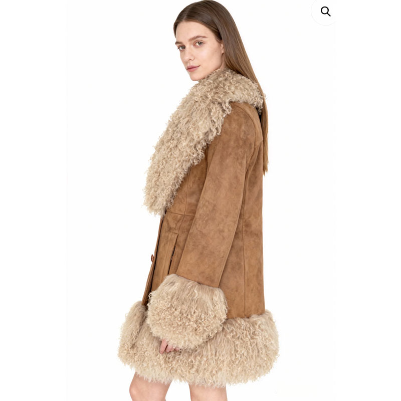 Vintage-Style Suede Trench with Real Sheep Fur Trim — image 5