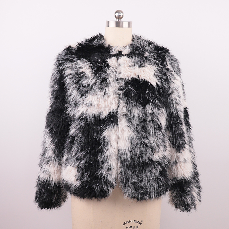 Monochrome Faux Fur Jacket – Abstract High-Pile Texture — image 4