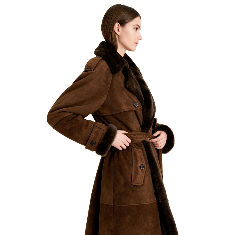Long Brown Sheepskin Fur Coat for Women — image 3