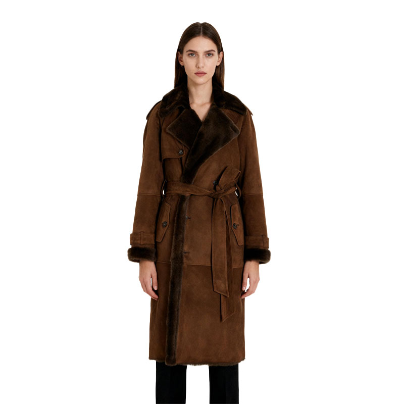Long Brown Sheepskin Fur Coat for Women — image 2