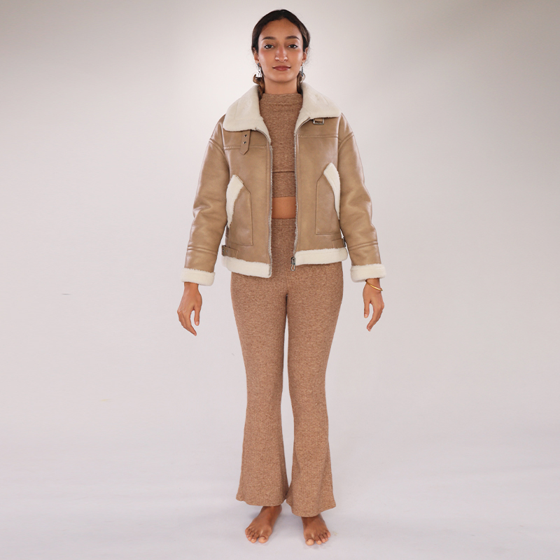 Faux Sheepskin Leather Motorcycle Jacket – Wool Lined — image 2