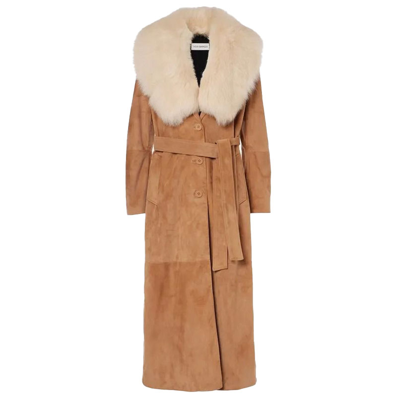 Long Suede Belted Coat with Luxe Fur Collar — image 5