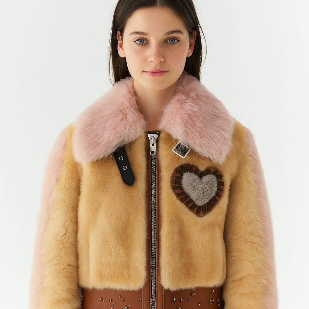 Heart Patch Faux Fur Jacket – Playful & Luxe Outerwear — image 2