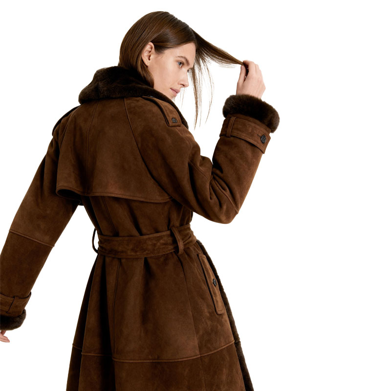 Long Brown Sheepskin Fur Coat for Women — image 4