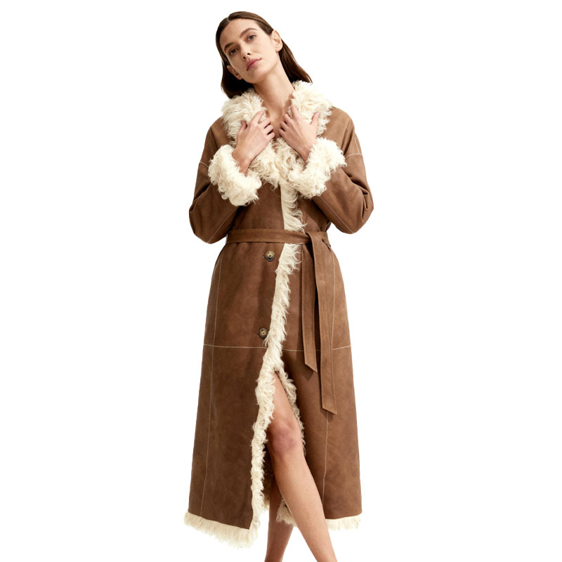 Long Shearling Robe Coat with Real Sheep Fur Trim — image 3
