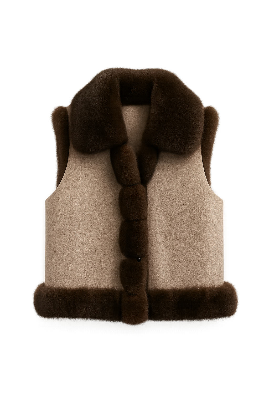 Suede Fabric Vest with Dark Faux Fur Trim – Luxe Layering Piece — image 4