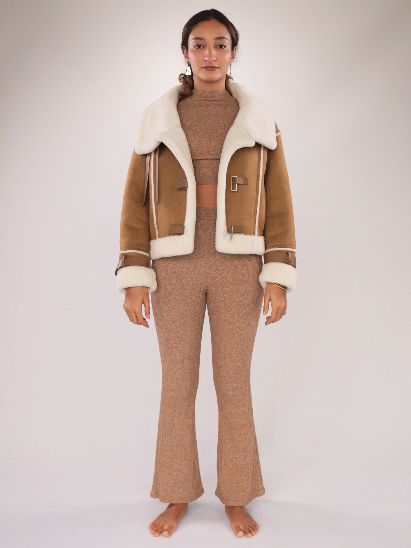 Faux Sheepskin Leather-Trimmed Women’s Jacket – Short Style — image 2