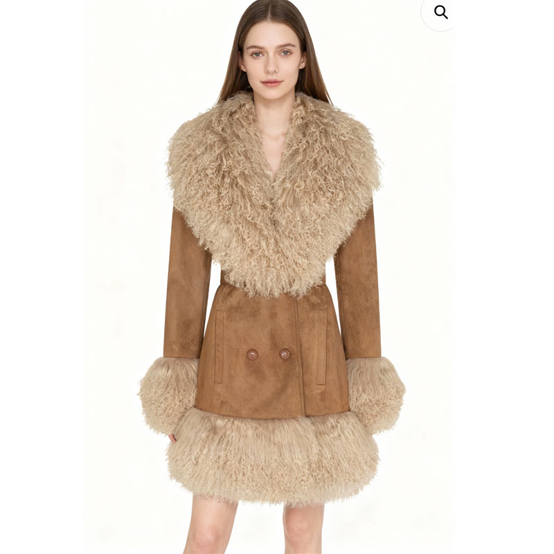 Vintage-Style Suede Trench with Real Sheep Fur Trim — image 2
