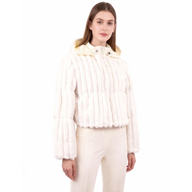 White Faux Fur Puffer Hoodie Jacket — image 2