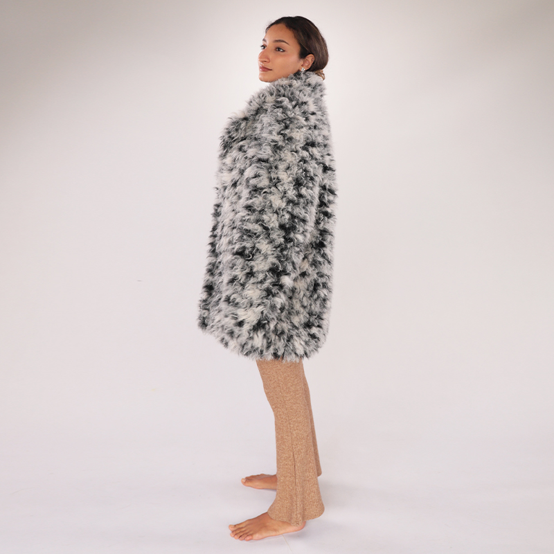 Faux Wool Textured Statement Coat – Monochrome Fluff — image 4