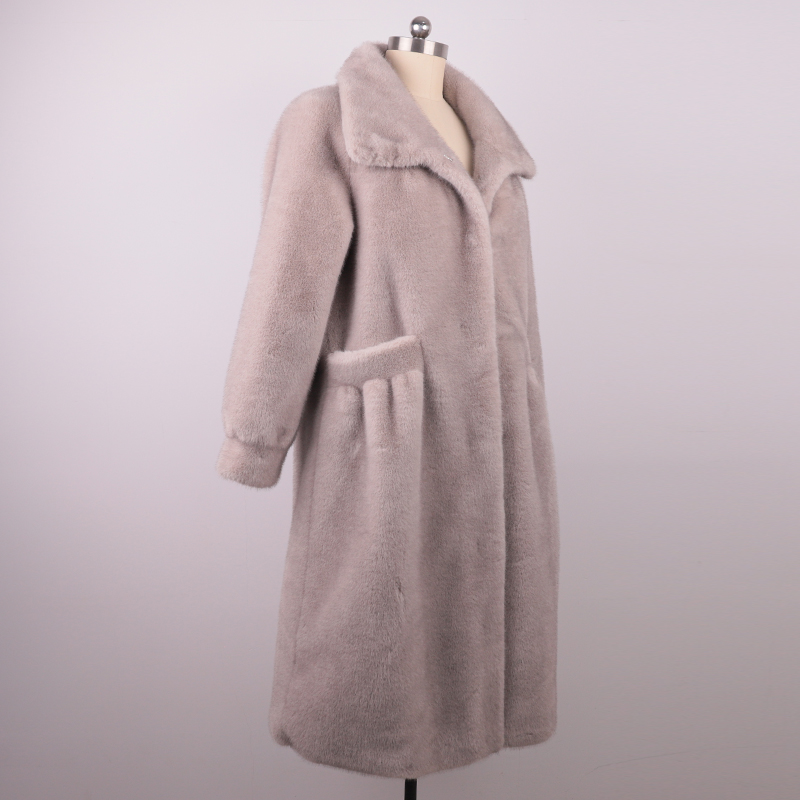 Light Grey Plush Faux Fur Long Coat — image 4