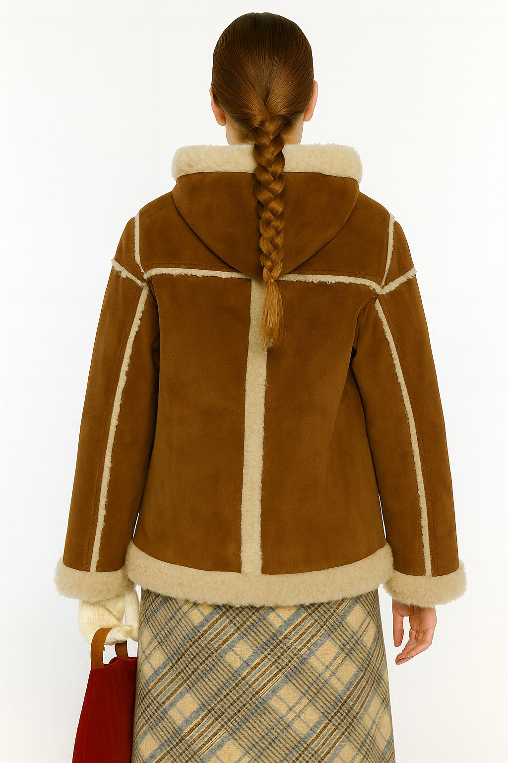Y2K Toggle Shearling Coat with Hood – Brown & Cream Fur Jacket — image 4