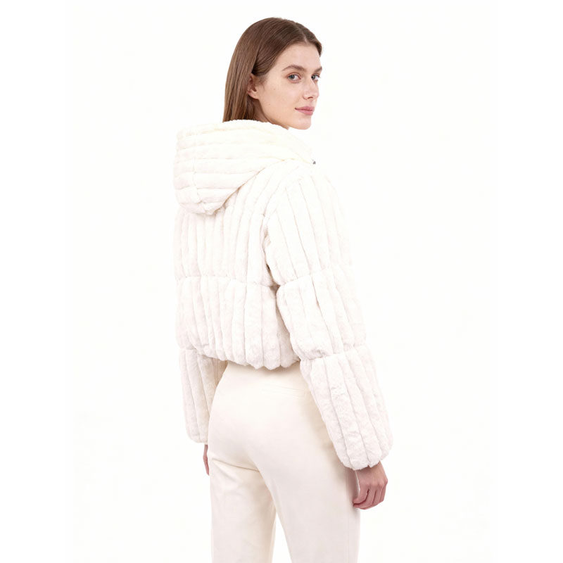 White Faux Fur Puffer Hoodie Jacket — image 4