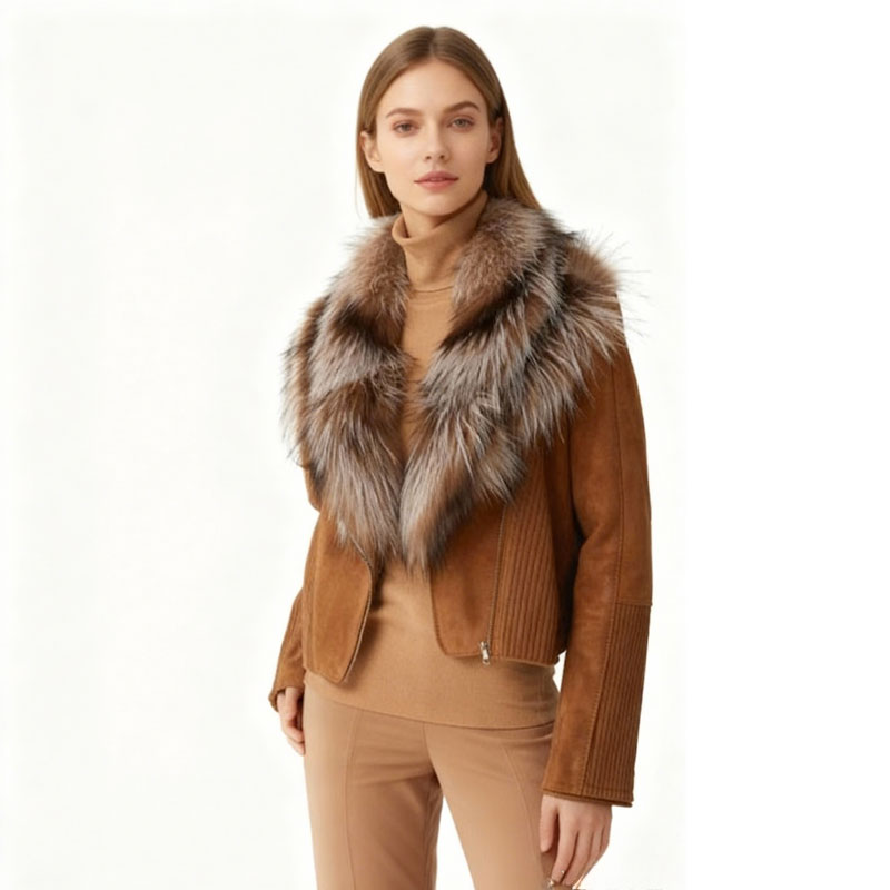Luxury Suede Jacket with Genuine Fox Fur Collar — image 2