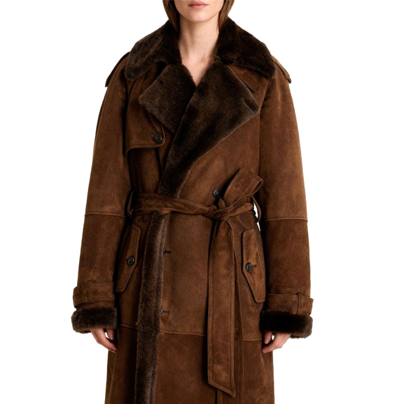 Long Brown Sheepskin Fur Coat for Women — image 5