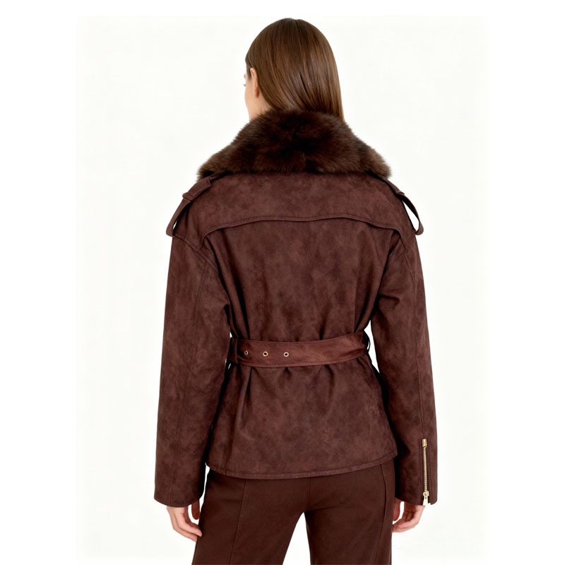Suede Trench Coat with Real Fox Fur Trim — image 4