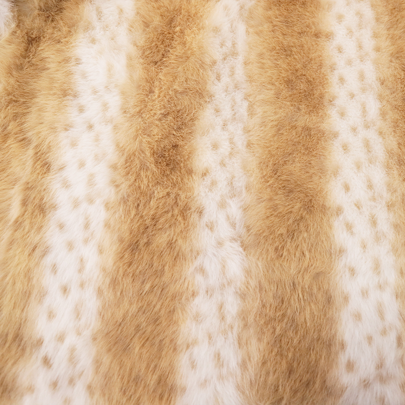 Striped Beige & White Long Faux Fur Coat — image 5