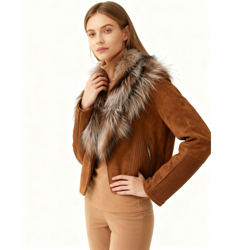 Luxury Suede Jacket with Genuine Fox Fur Collar — image 4